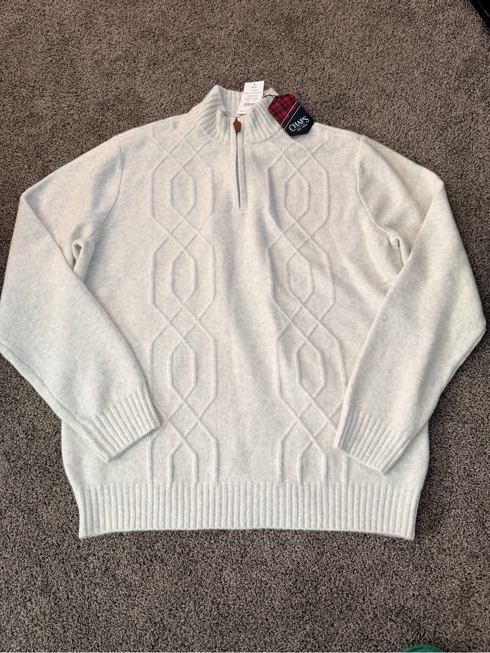 Chaps Men's Cream Cable Quarter-Zip Mock Collar Sweater
